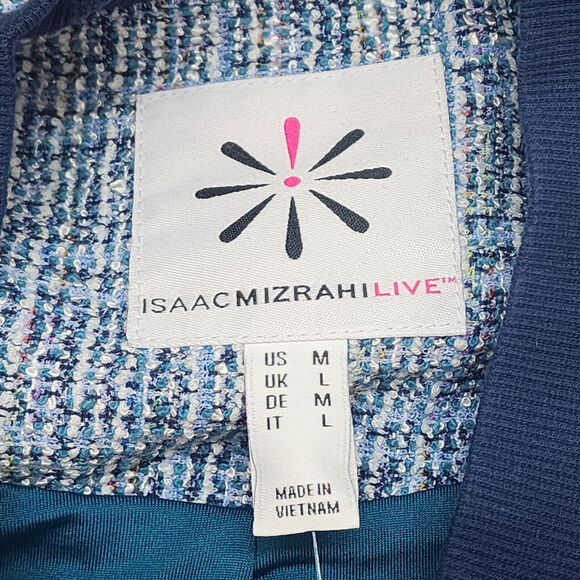 Isaac Mizrahi Live! Women's Boucle Tweed Bomber Jacket Royal Navy Sz L - NEW - Picture 5 of 7